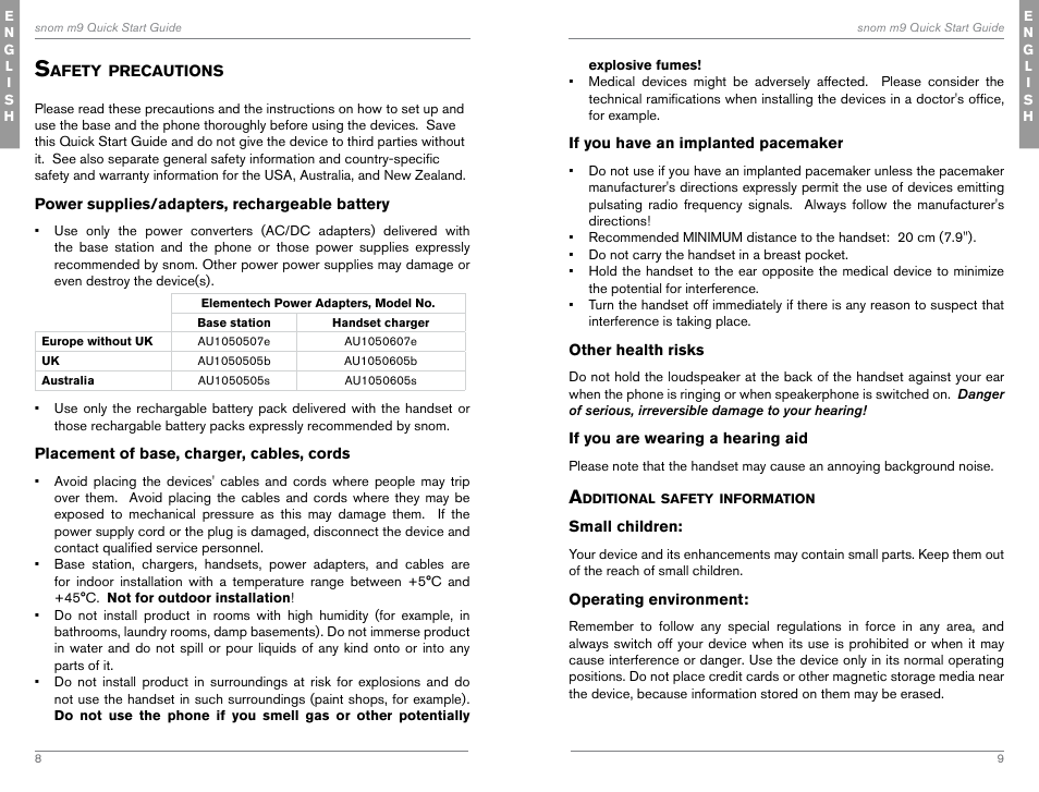 Safety precautions | Snom M9 User Manual | Page 5 / 61