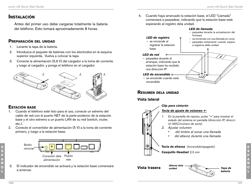 Instalación, Preparación del unidad, Estación base | Resumen dela unidad | Snom M9 User Manual | Page 51 / 61