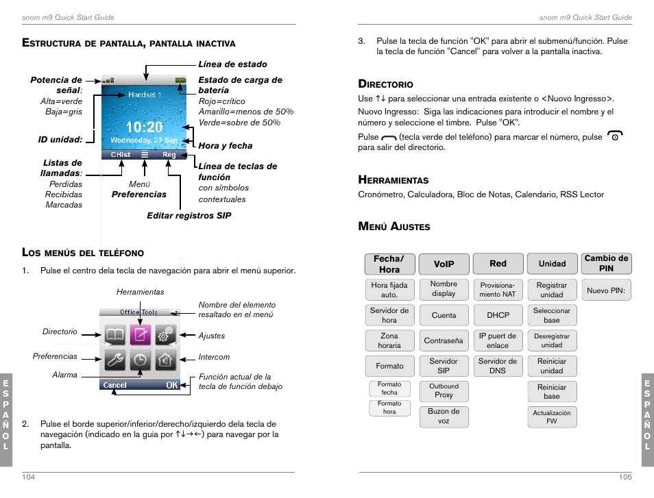 Los menús del teléfono | Snom M9 User Manual | Page 53 / 61