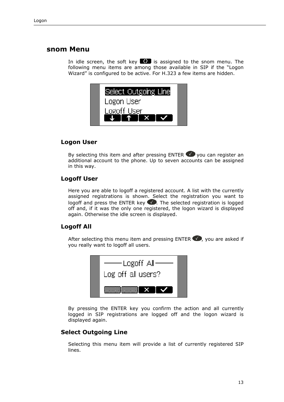 Snom menu | Snom 220 User Manual | Page 13 / 67