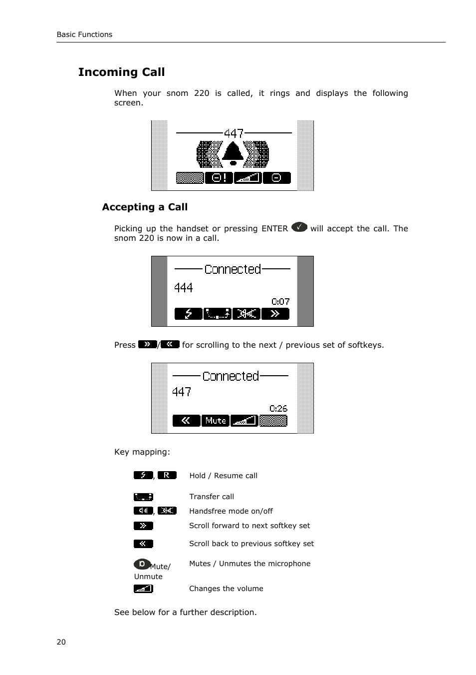 Incoming call, Accepting a call | Snom 220 User Manual | Page 20 / 67