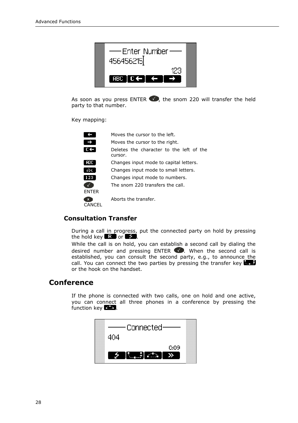 Conference, Consultation transfer | Snom 220 User Manual | Page 28 / 67