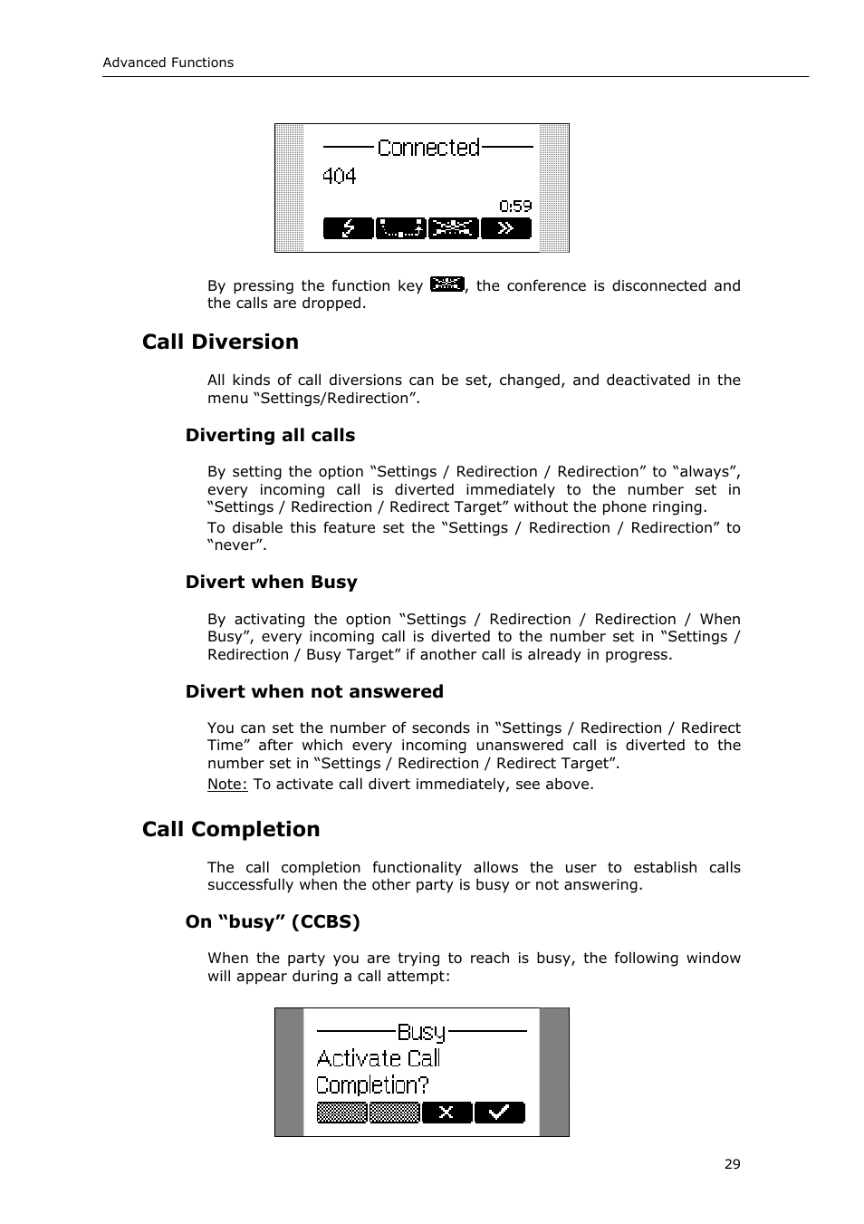 Call diversion, Call completion | Snom 220 User Manual | Page 29 / 67