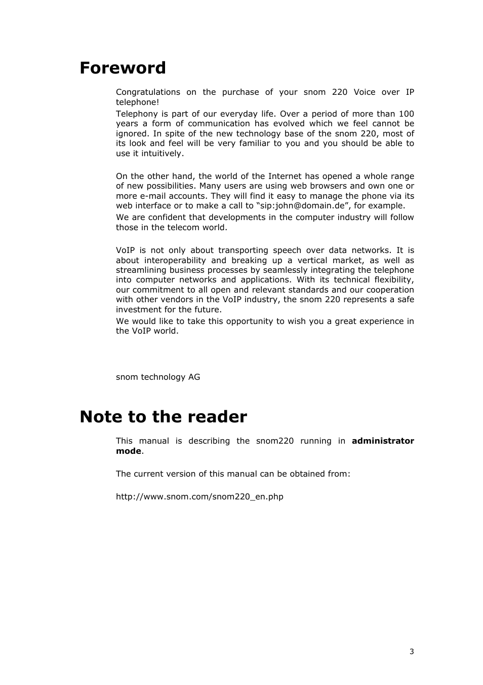 Foreword | Snom 220 User Manual | Page 3 / 67