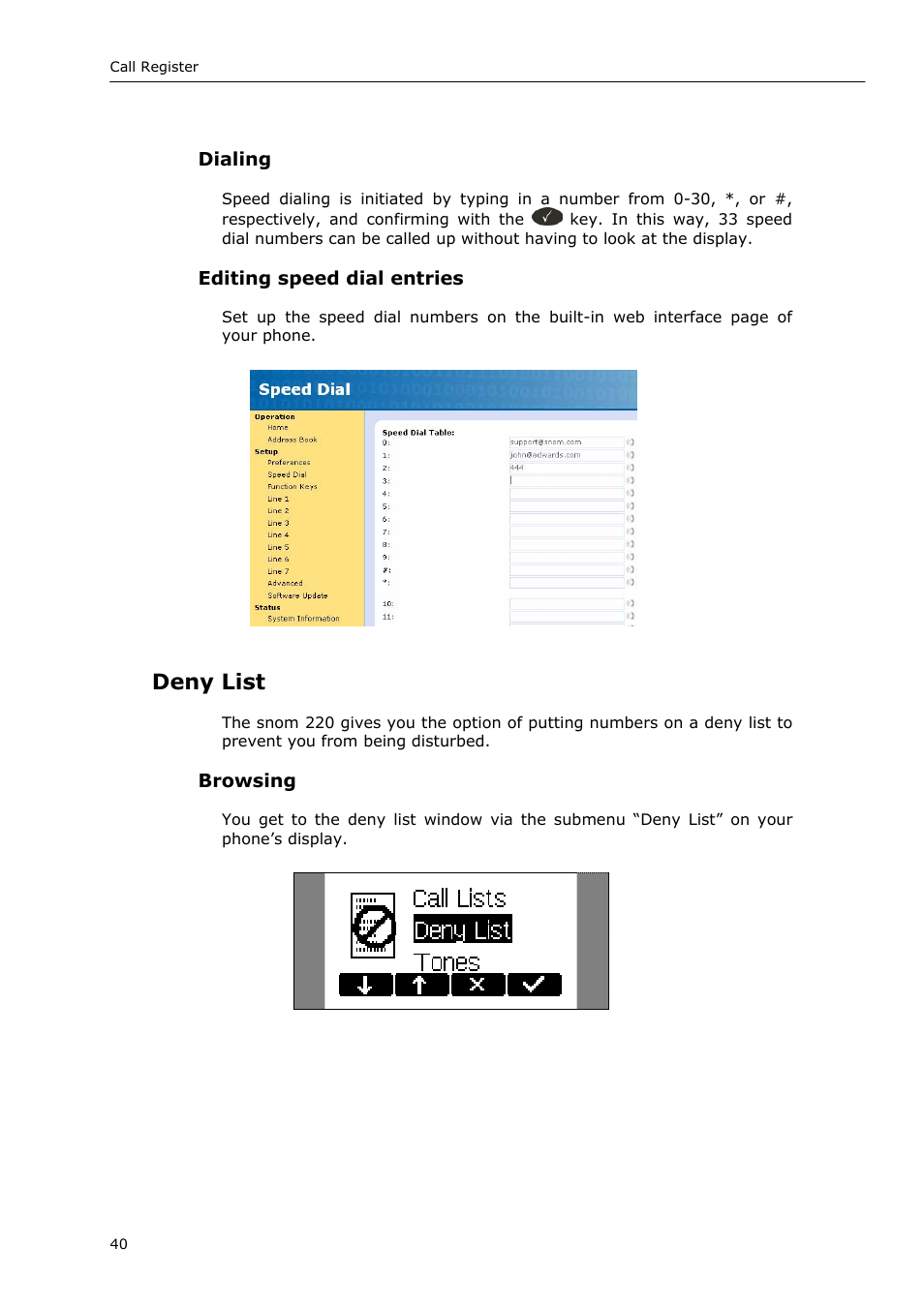 Deny list | Snom 220 User Manual | Page 40 / 67