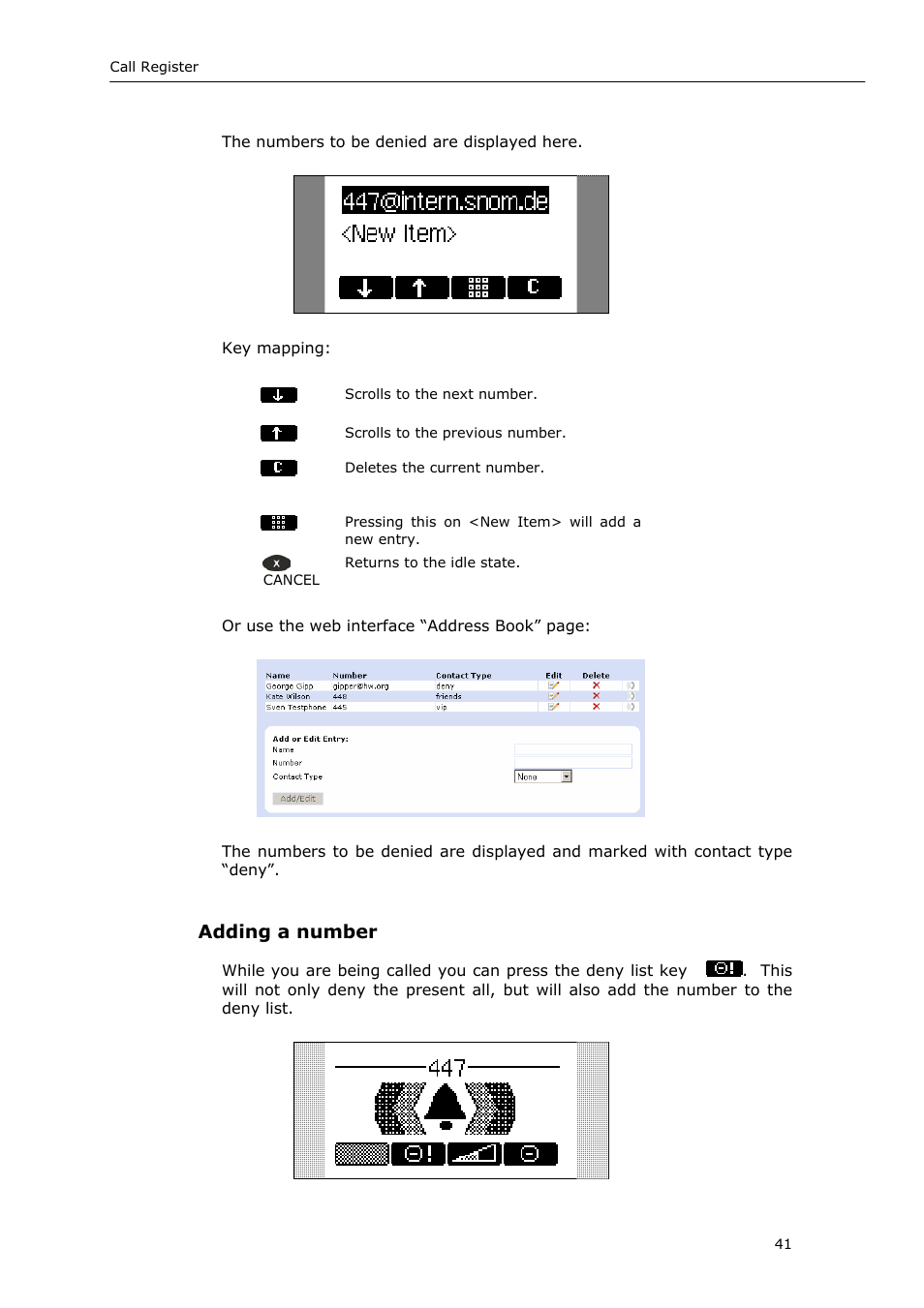 Adding a number | Snom 220 User Manual | Page 41 / 67