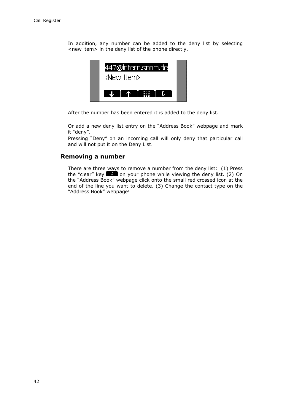 Removing a number | Snom 220 User Manual | Page 42 / 67