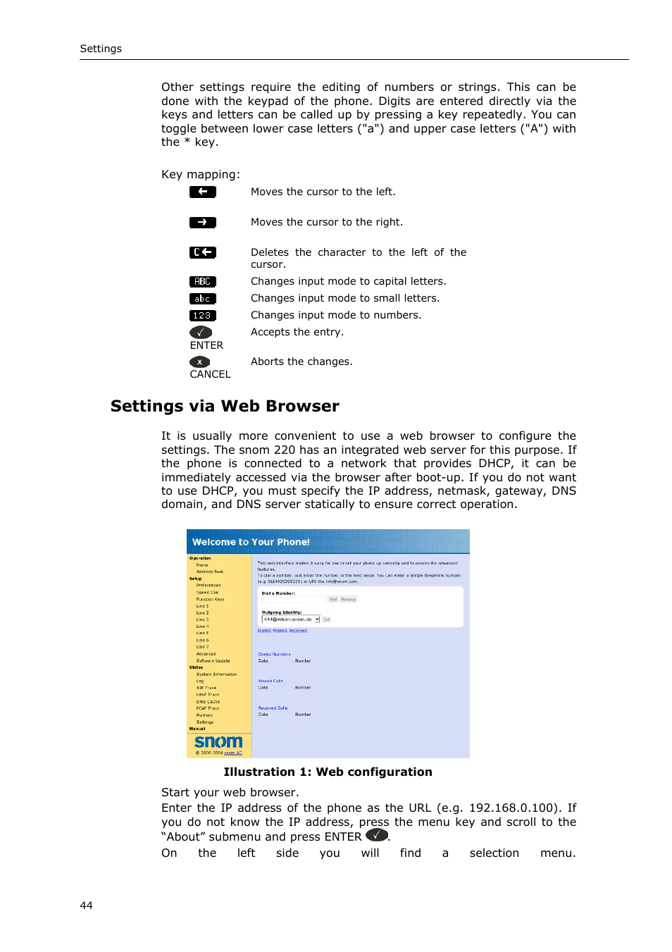 Settings via web browser | Snom 220 User Manual | Page 44 / 67