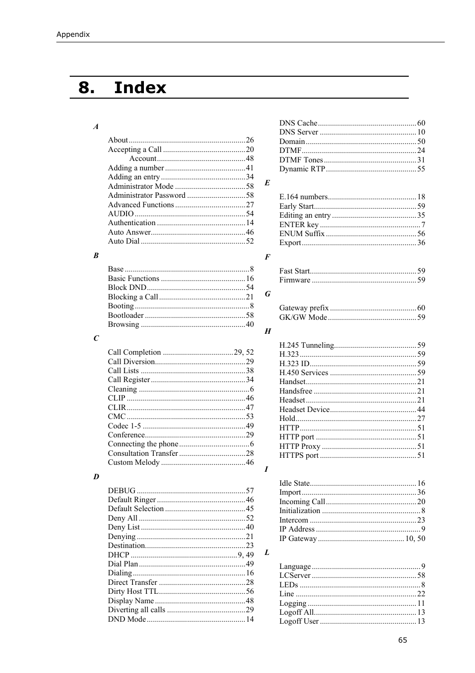 Index | Snom 220 User Manual | Page 65 / 67