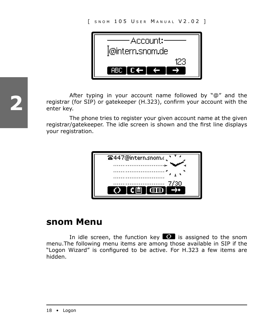 Snom menu | Snom 105 User Manual | Page 18 / 69