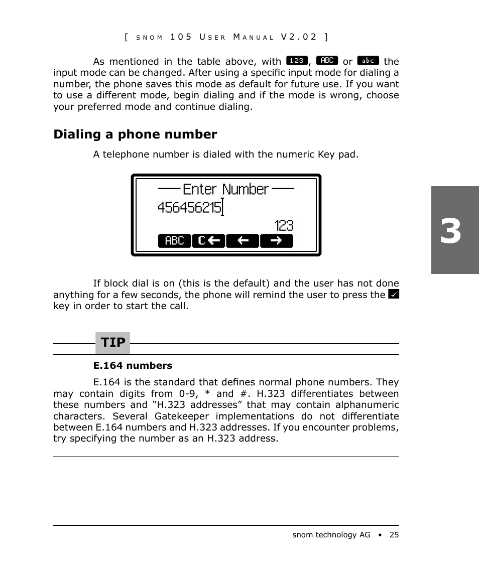 Dialing a phone number | Snom 105 User Manual | Page 25 / 69