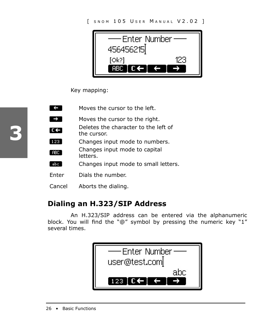 Dialing an h.323/sip address | Snom 105 User Manual | Page 26 / 69