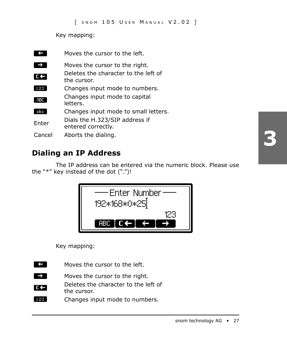 Dialing an ip address | Snom 105 User Manual | Page 27 / 69