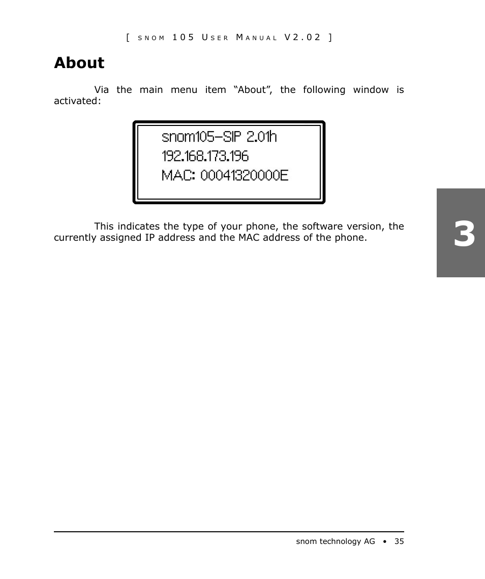 About | Snom 105 User Manual | Page 35 / 69