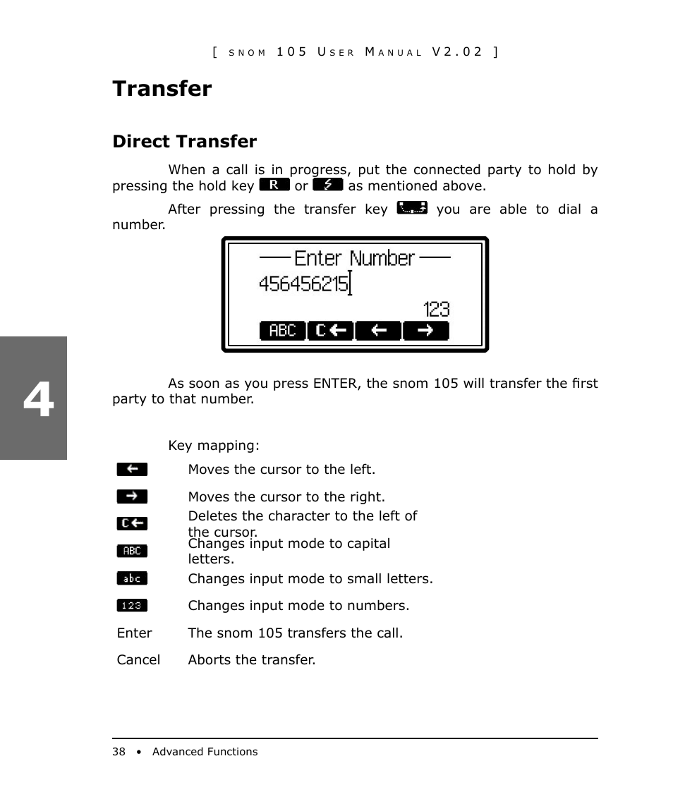 Transfer, Direct transfer | Snom 105 User Manual | Page 38 / 69