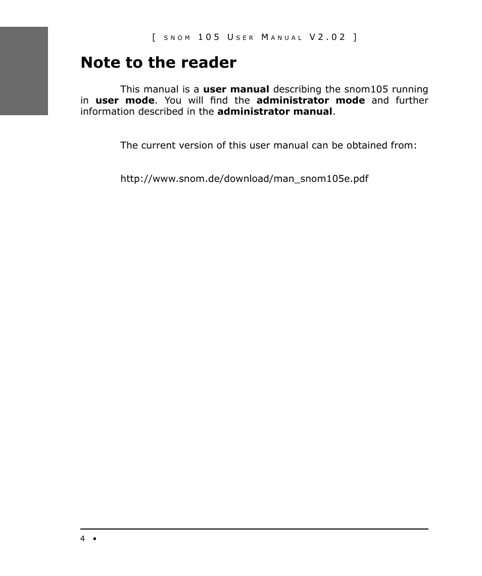 Note to the reader | Snom 105 User Manual | Page 4 / 69