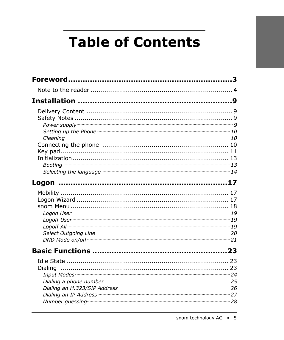 Snom 105 User Manual | Page 5 / 69