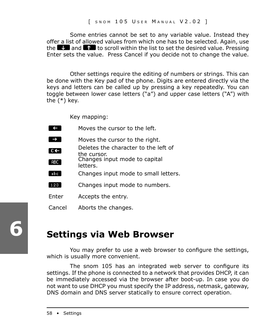 Settings via web browser | Snom 105 User Manual | Page 58 / 69