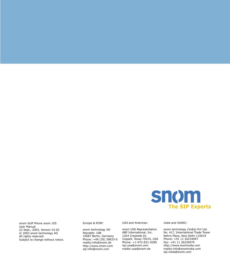 1 0 5 u, V 2 . 0 2 | Snom 105 User Manual | Page 69 / 69