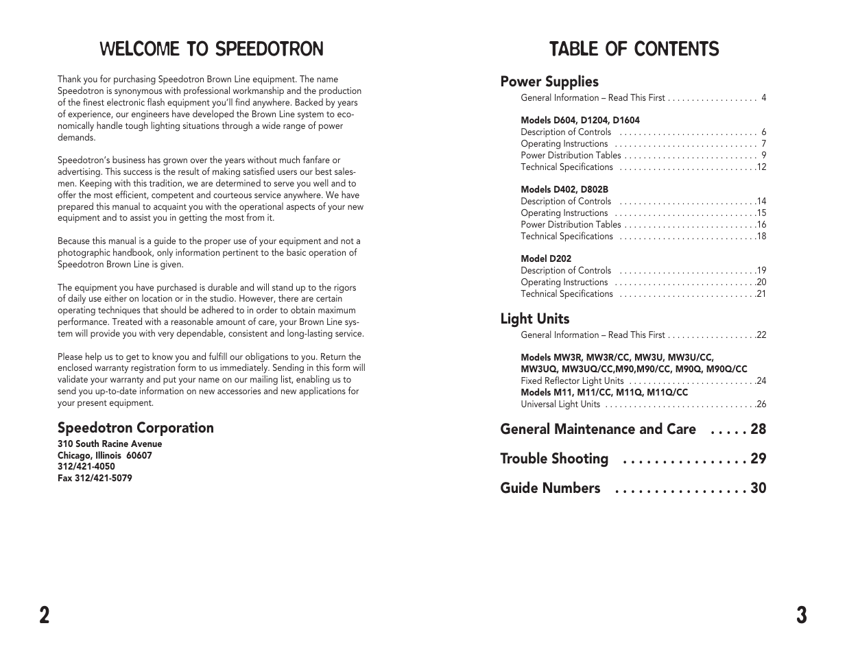 Speedotron Brown Line Equipment User Manual | Page 2 / 17