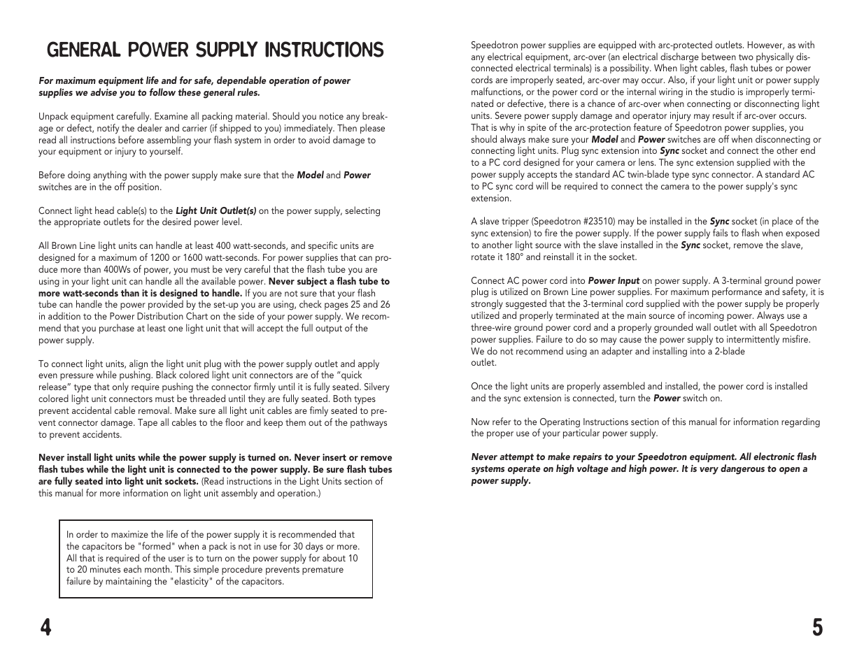General power supply instructions | Speedotron Brown Line Equipment User Manual | Page 3 / 17