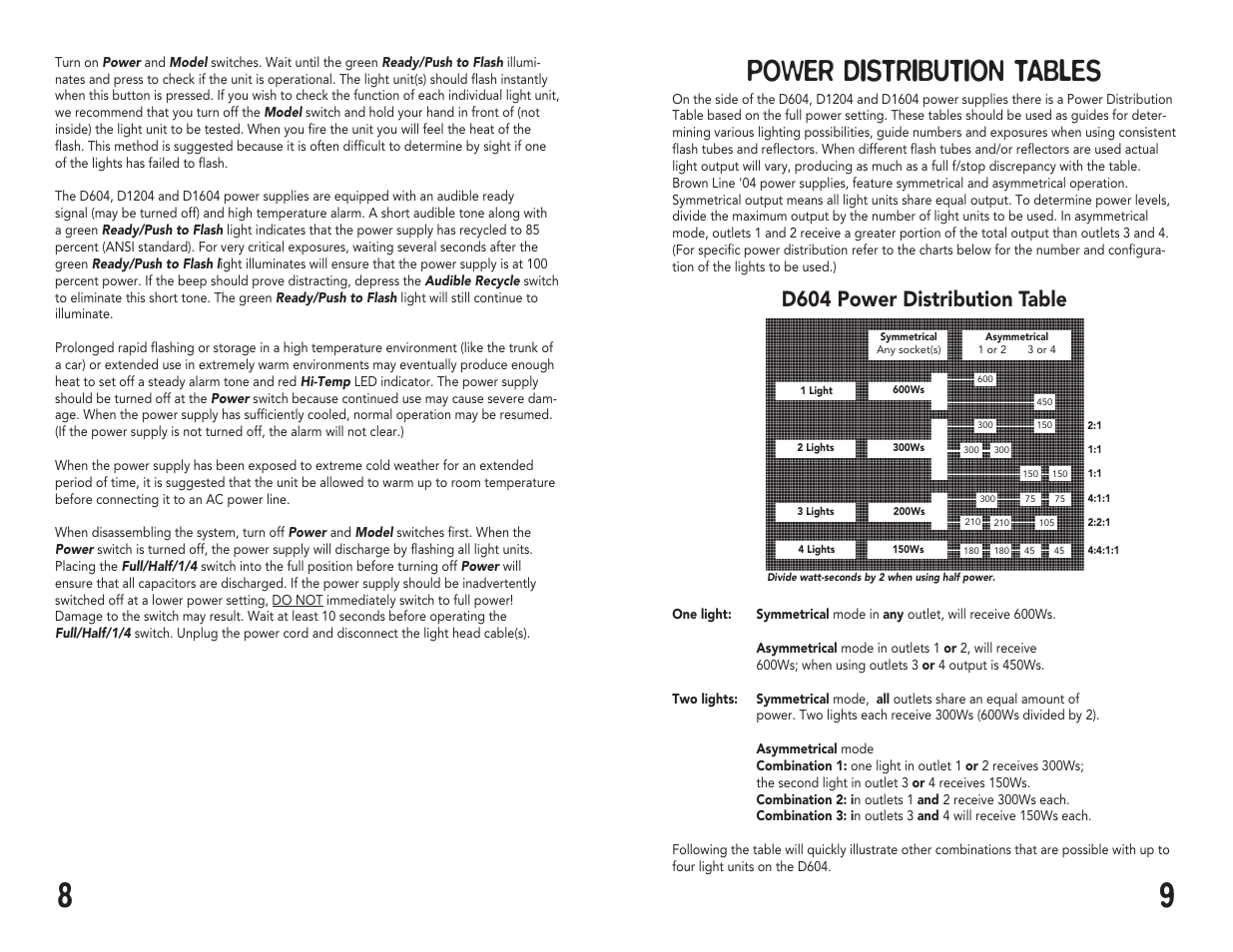 Power distribution tables | Speedotron Brown Line Equipment User Manual | Page 5 / 17