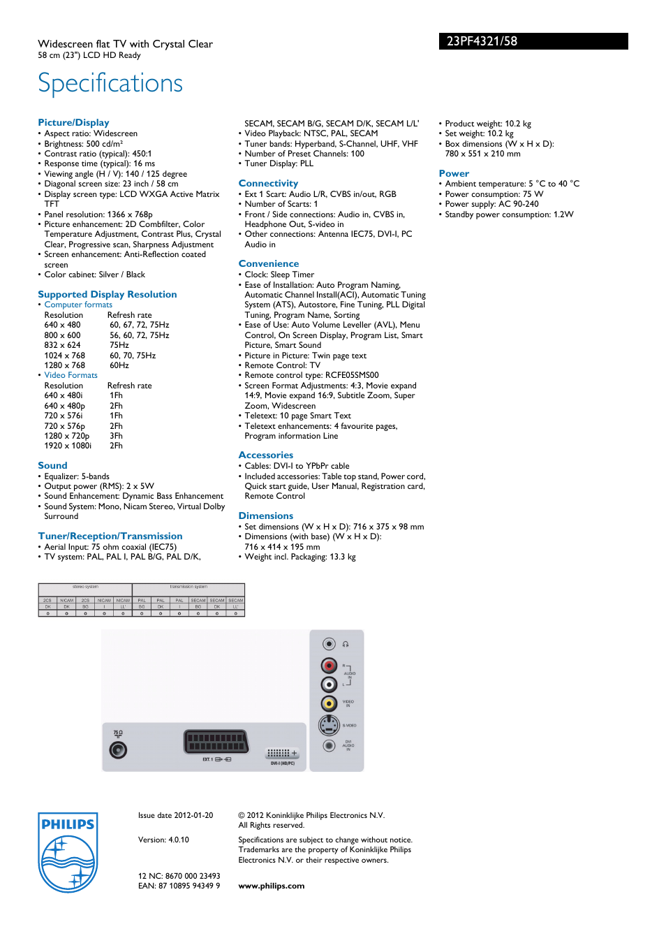 Specifications | Speedotron 23PF4321 User Manual | Page 3 / 3