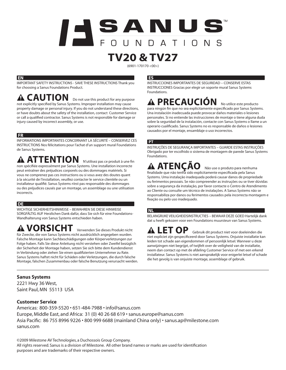 Sanus Systems TV20 User Manual | 4 pages