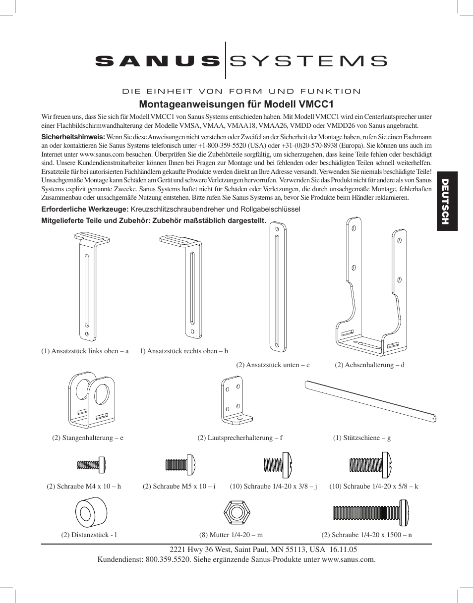 Montageanweisungen für modell vmcc1 | Sanus Systems VMCC1 User Manual | Page 19 / 66