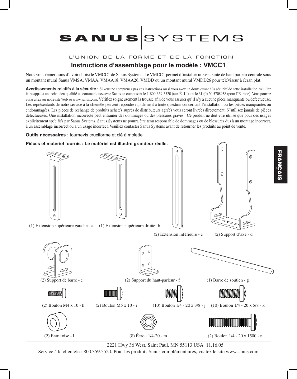 Instructions d’assemblage pour le modèle : vmcc1 | Sanus Systems VMCC1 User Manual | Page 27 / 66