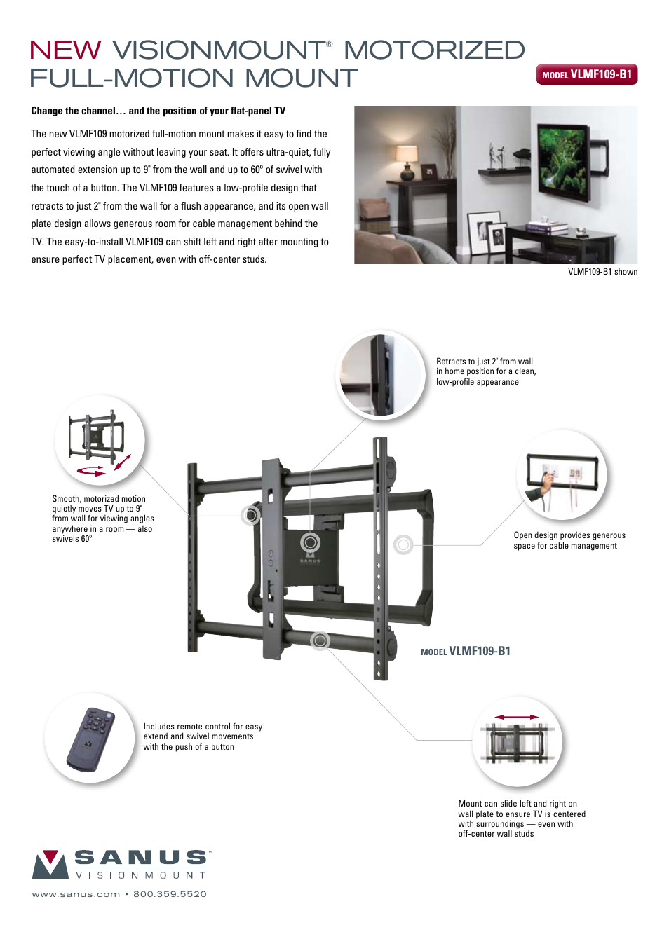 Sanus Systems New VisionMount VLMF109-B1 User Manual | 2 pages