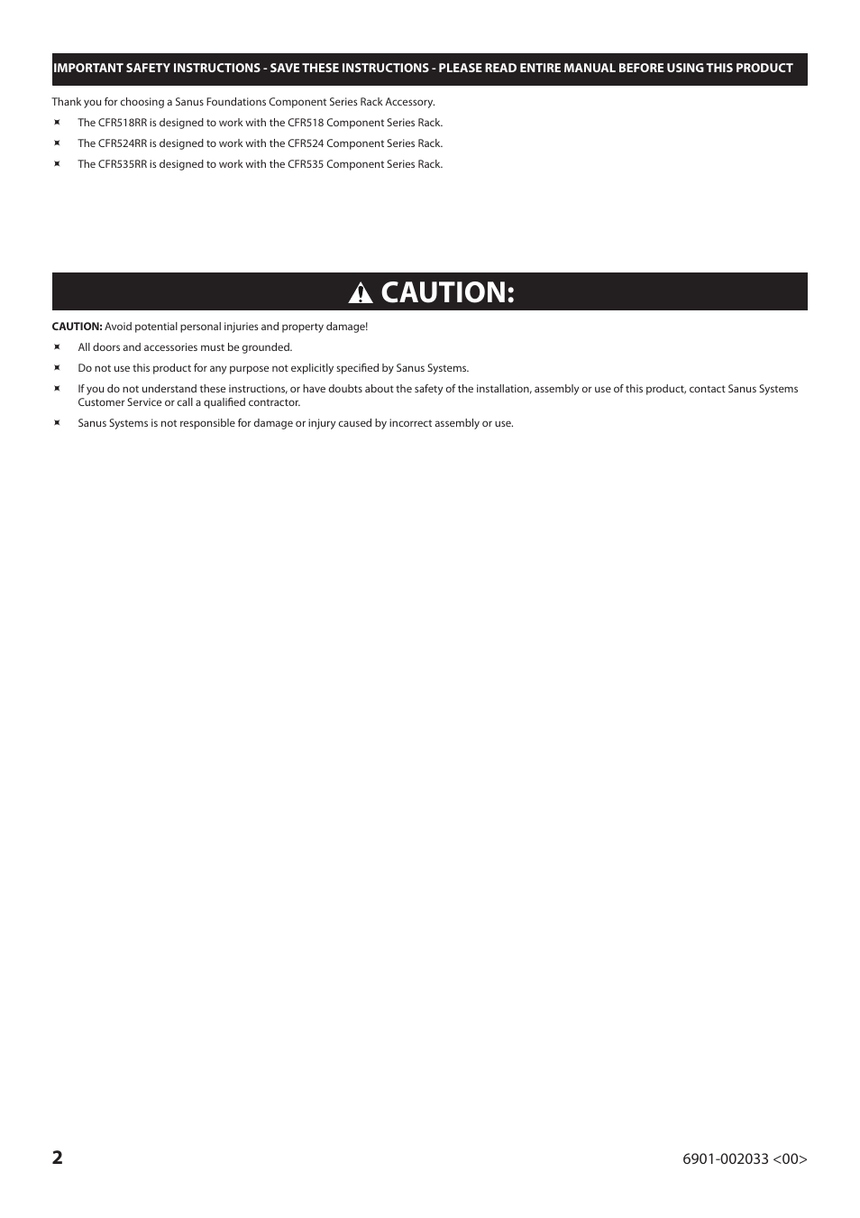 Caution | Sanus Systems CFR524RR User Manual | Page 2 / 6