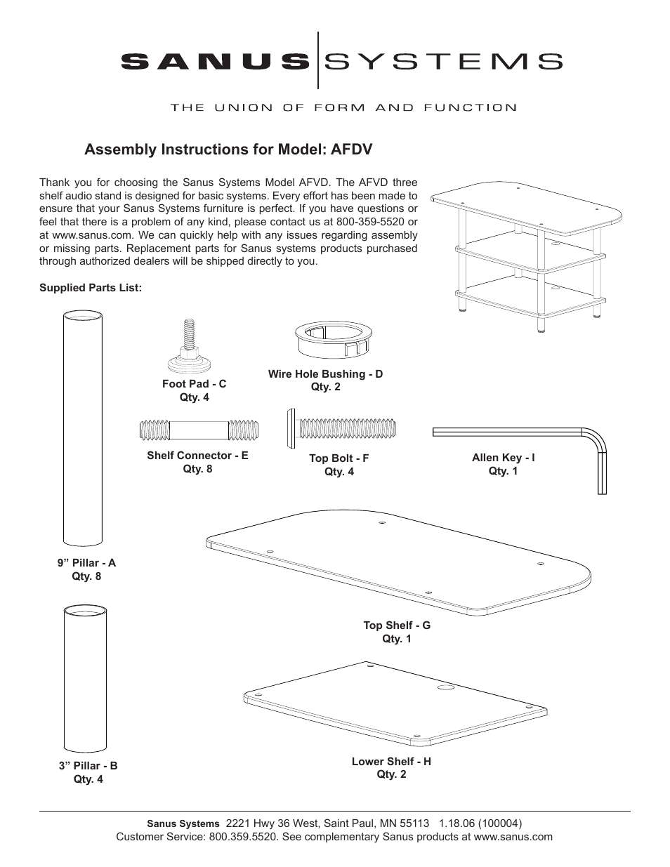 Sanus Systems AFDV User Manual | 4 pages