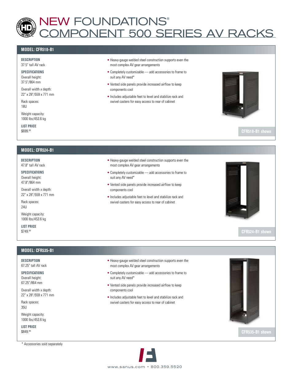 New foundations, Component 500 series av racks | Sanus Systems NEW FOUNDATIONS CFR518-B1 User Manual | Page 2 / 2