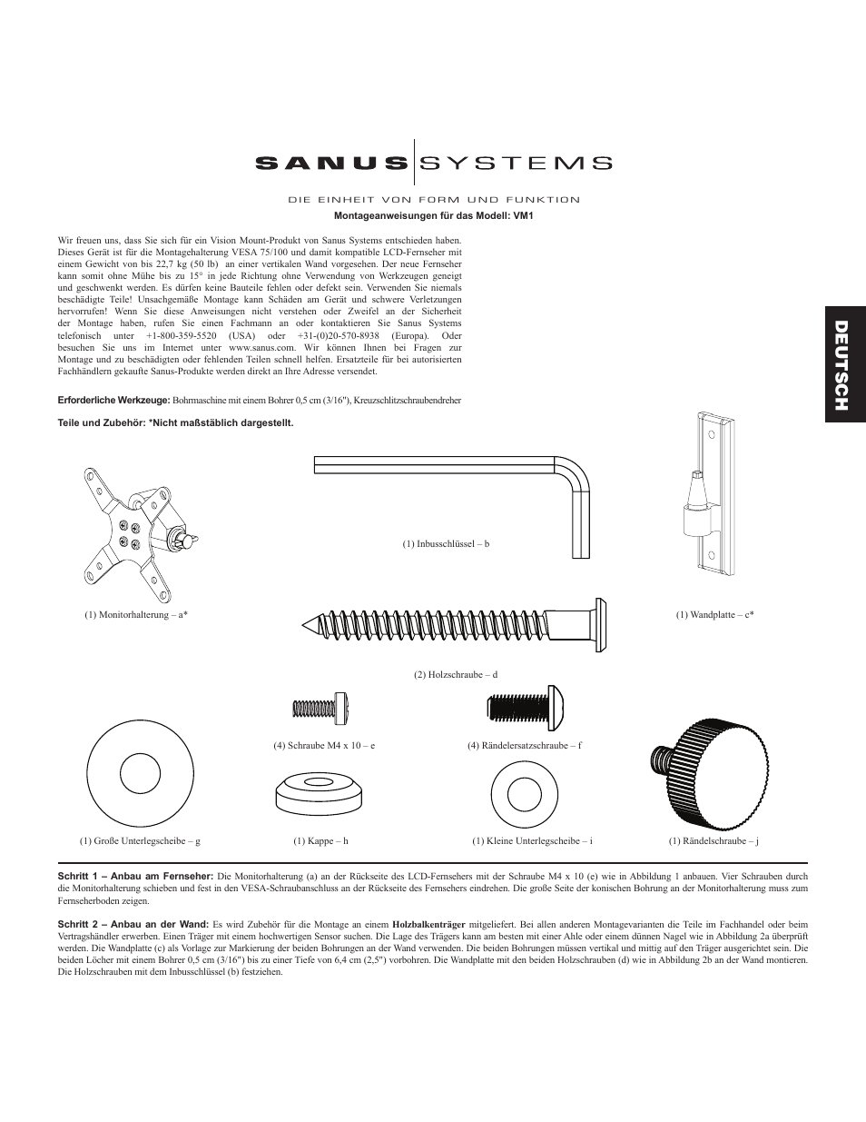 Deutsch | Sanus Systems VM1 User Manual | Page 7 / 18