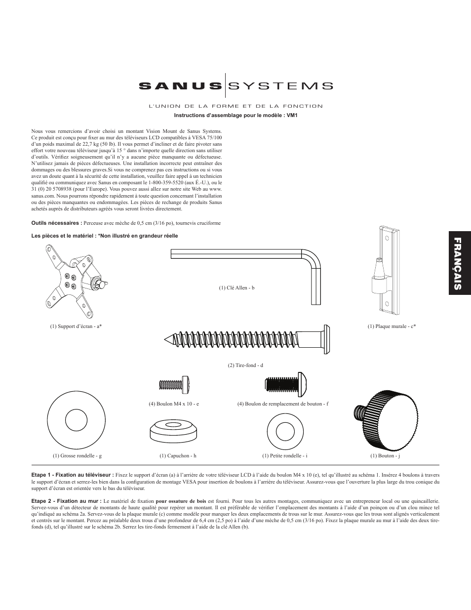 Français | Sanus Systems VM1 User Manual | Page 9 / 18
