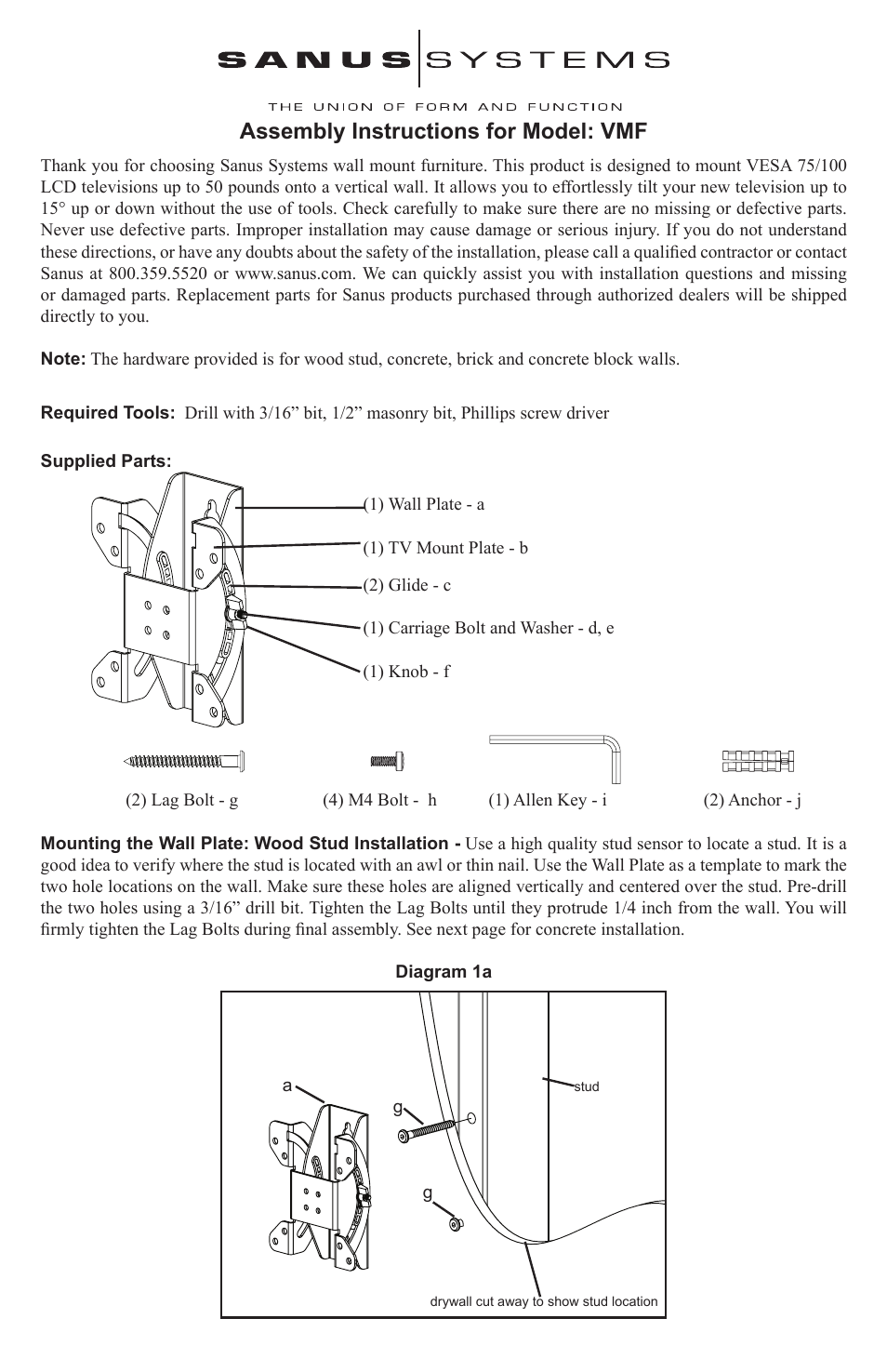 Sanus Systems VMF User Manual | 2 pages