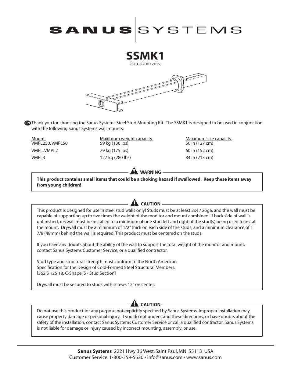 Sanus Systems SANUS SSMK1 User Manual | 9 pages