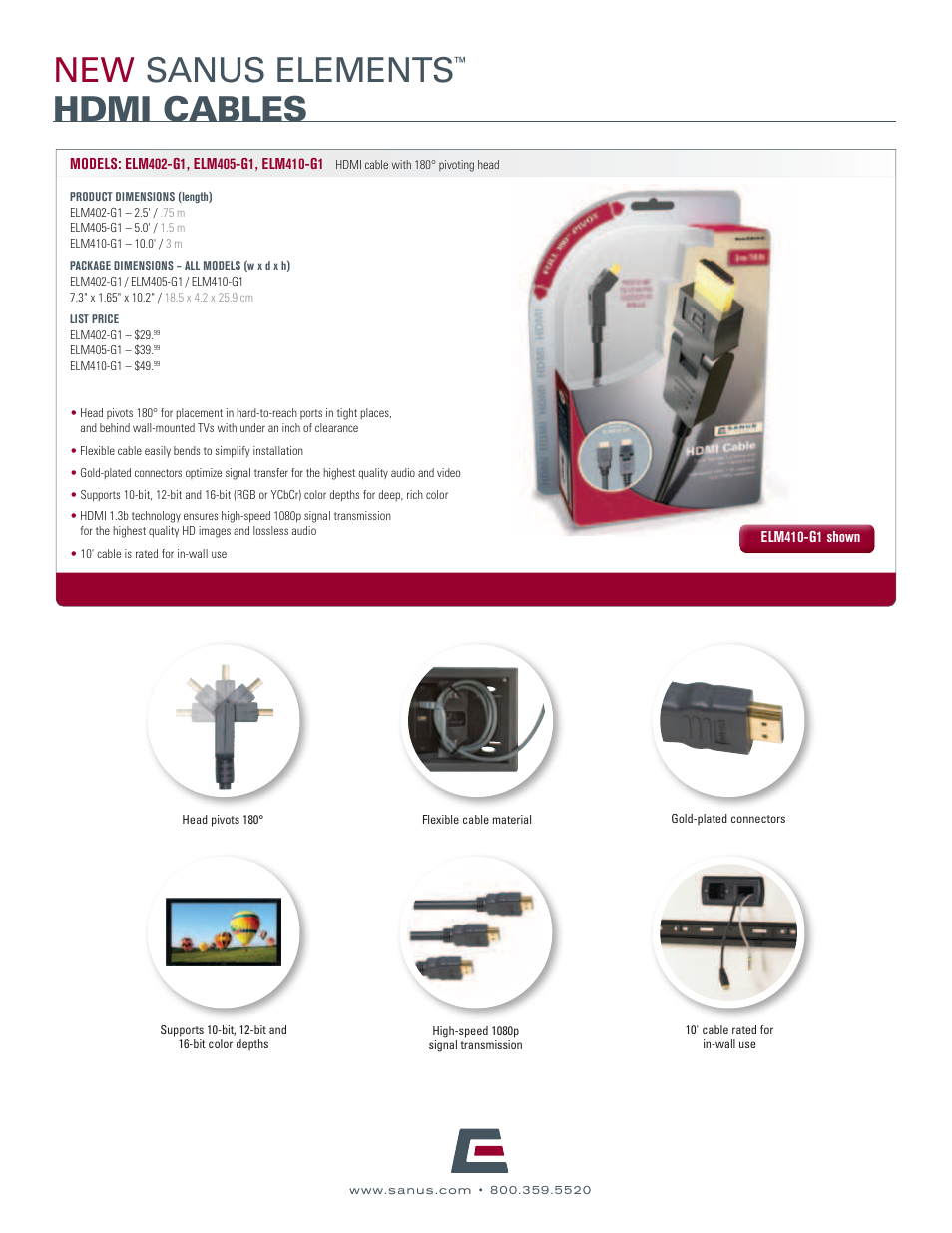 New sanus elements, Hdmi cables | Sanus Systems Sanus Elements ELM405-G1 User Manual | Page 2 / 2