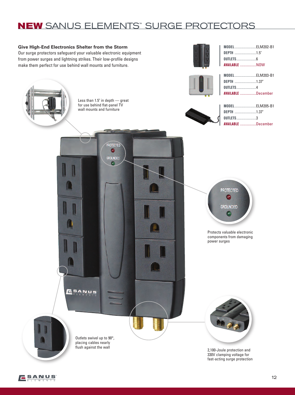 New sanus elements, Surge protectors | Sanus Systems Sanus Vertical AV Foundations VF2022-B1 User Manual | Page 13 / 16