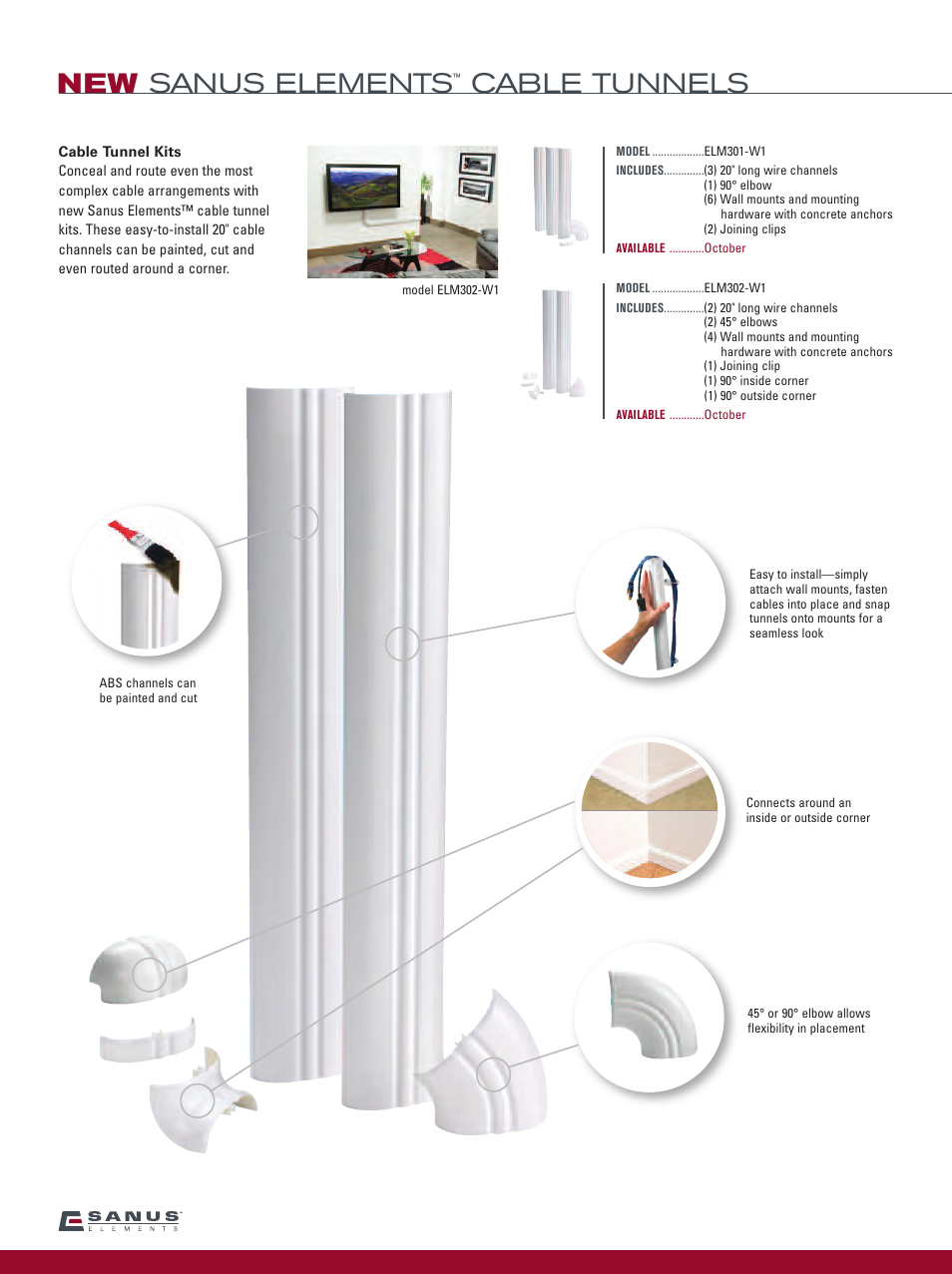 New sanus elements, Cable tunnels | Sanus Systems Sanus Vertical AV Foundations VF2022-B1 User Manual | Page 14 / 16