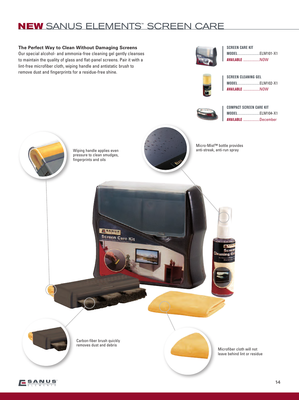 New sanus elements, Screen care | Sanus Systems Sanus Vertical AV Foundations VF2022-B1 User Manual | Page 15 / 16