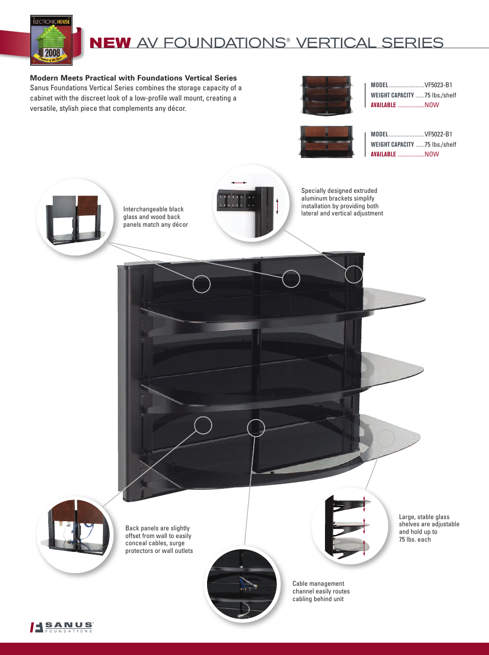 New av foundations, Vertical series | Sanus Systems Sanus Vertical AV Foundations VF2022-B1 User Manual | Page 2 / 16