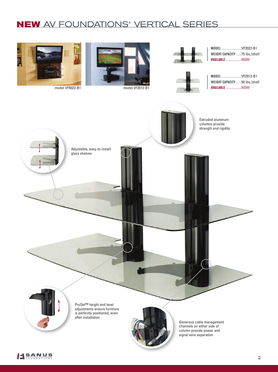 New av foundations, Vertical series | Sanus Systems Sanus Vertical AV Foundations VF2022-B1 User Manual | Page 3 / 16