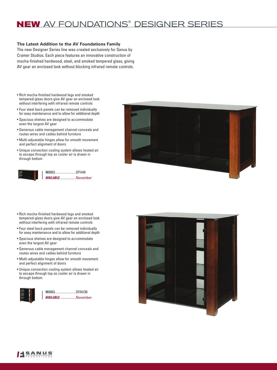 New av foundations, Designer series | Sanus Systems Sanus Vertical AV Foundations VF2022-B1 User Manual | Page 4 / 16