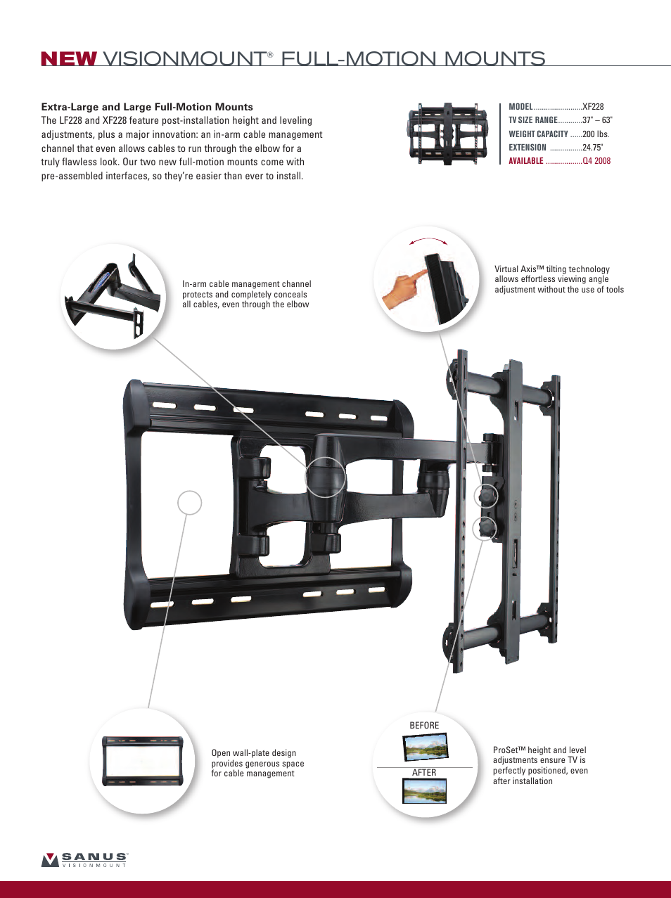 New visionmount, Full-motion mounts | Sanus Systems Sanus Vertical AV Foundations VF2022-B1 User Manual | Page 8 / 16