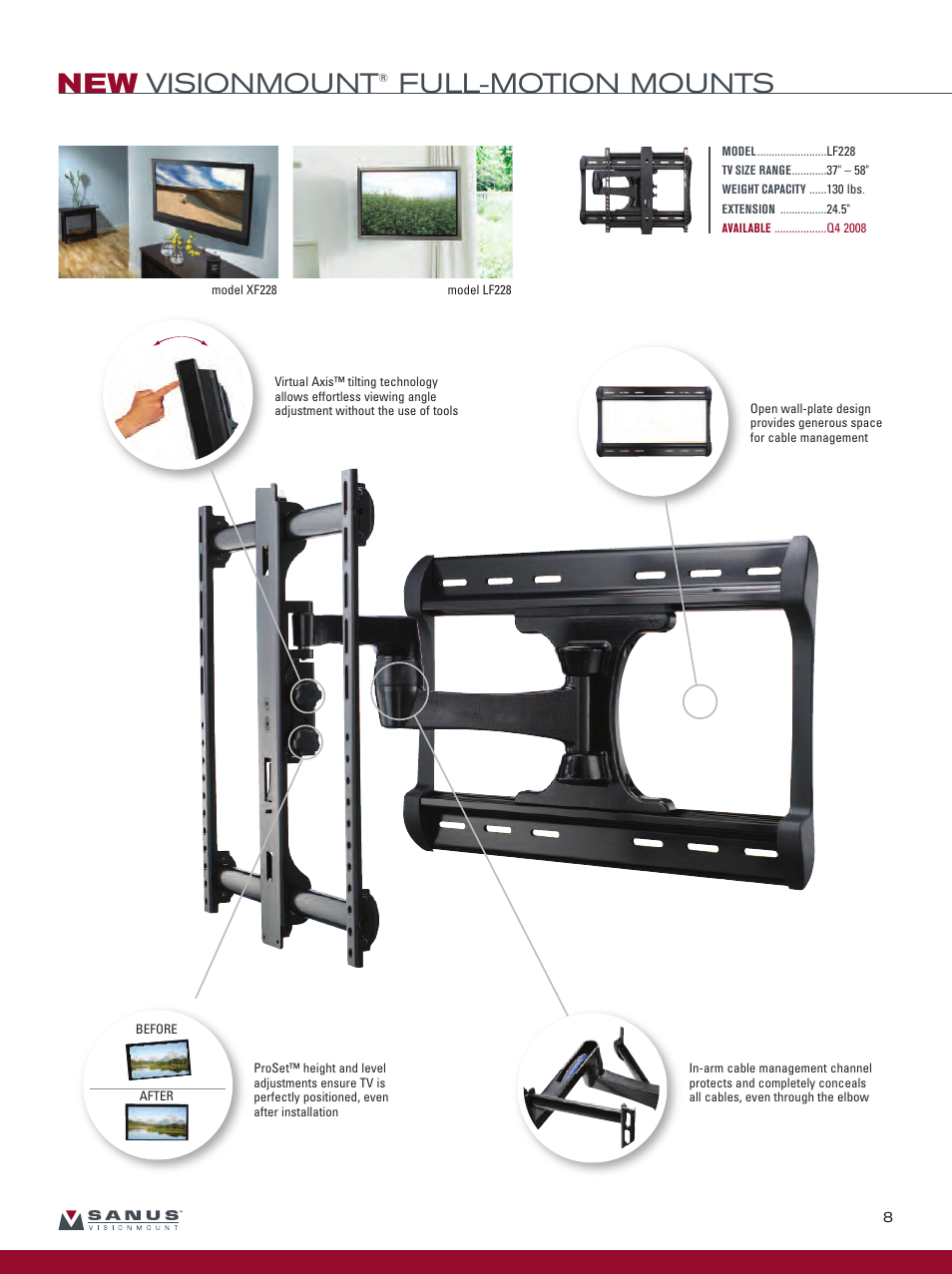 New visionmount, Full-motion mounts | Sanus Systems Sanus Vertical AV Foundations VF2022-B1 User Manual | Page 9 / 16