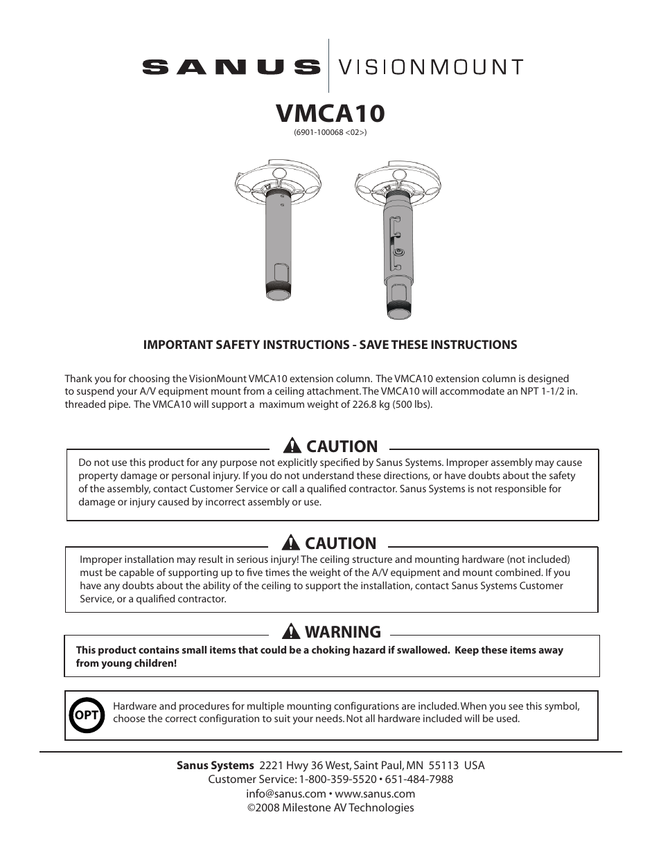 Sanus Systems VisionMount VMCA10 User Manual | 6 pages