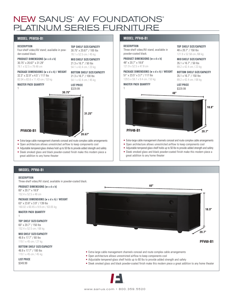 New sanus, Av foundations, Platinum series furniture | Sanus Systems PFV48 User Manual | Page 2 / 2