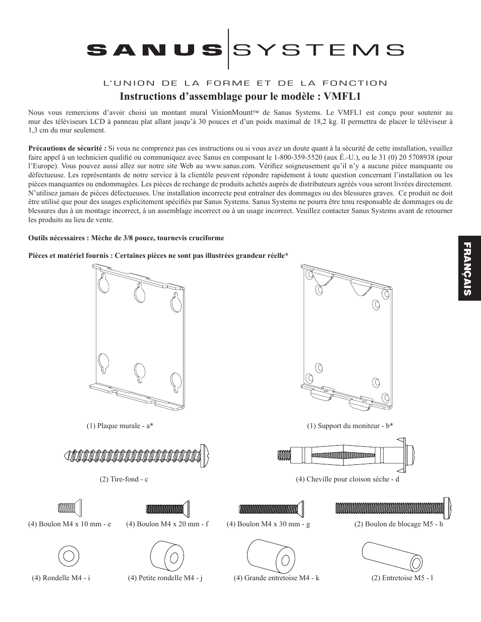 Instructions d’assemblage pour le modèle : vmfl1, Français | Sanus Systems VMFL1 User Manual | Page 15 / 34